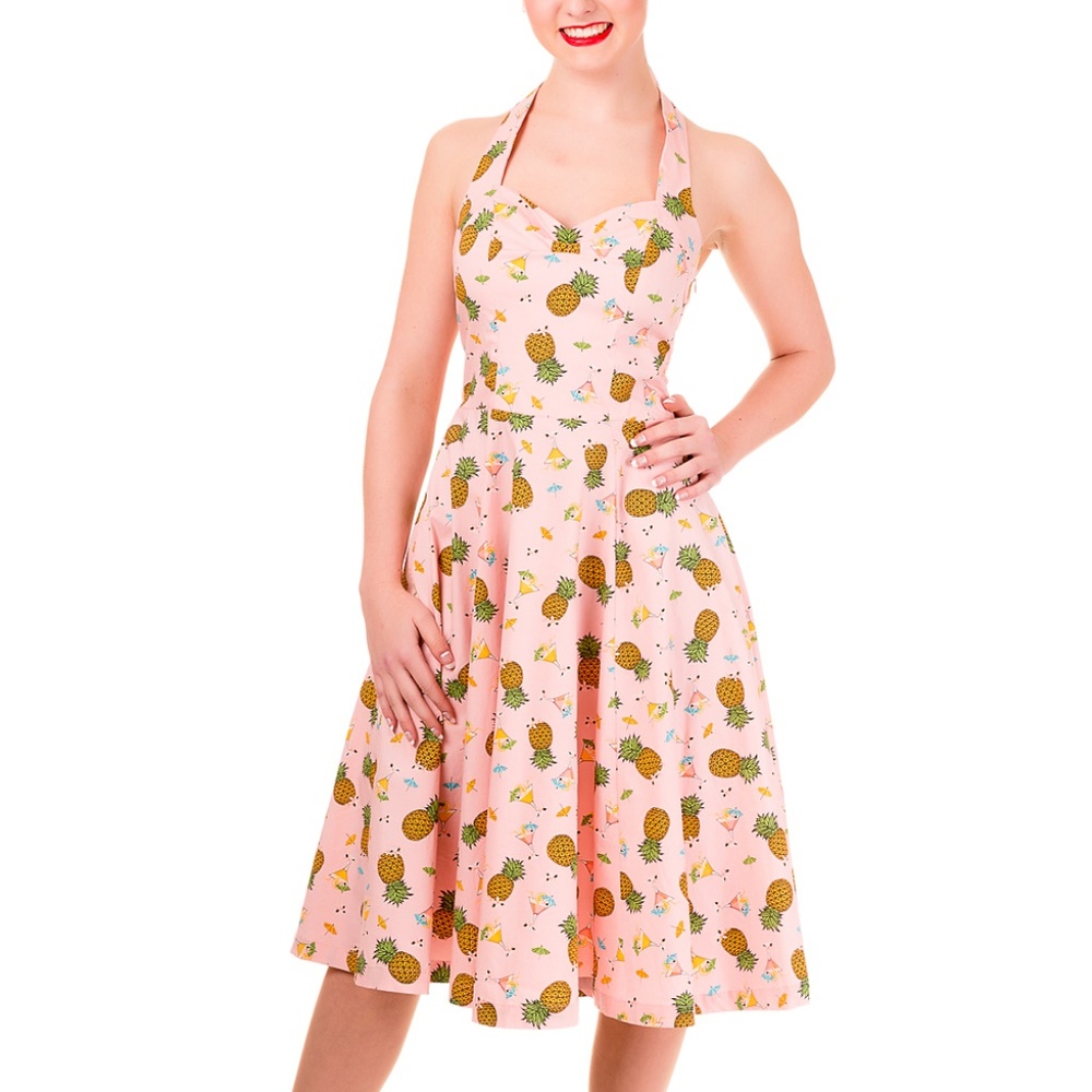 NWT Banned Apparel Pink Pineapple Retro 50s Tiki Halter Dress / XS
